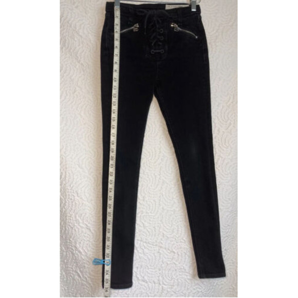 Rag & Bone Black Lace Up Gia Skinny Jeans Size 24 - Picture 3 of 12